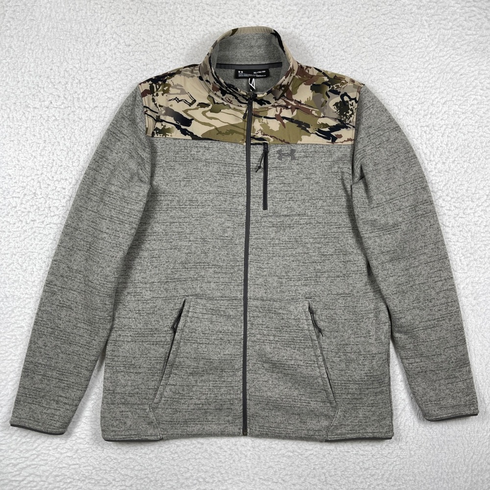 Under Armour Jacket Mens XL Grey Camo ColdGear Specialist Full Zip 2.0 Outdoors